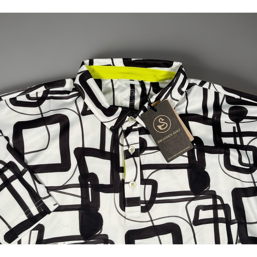 NWT-Swannies Golf Tanner Polo Men‎ L Glacier Black Geometric Stay Right Collar